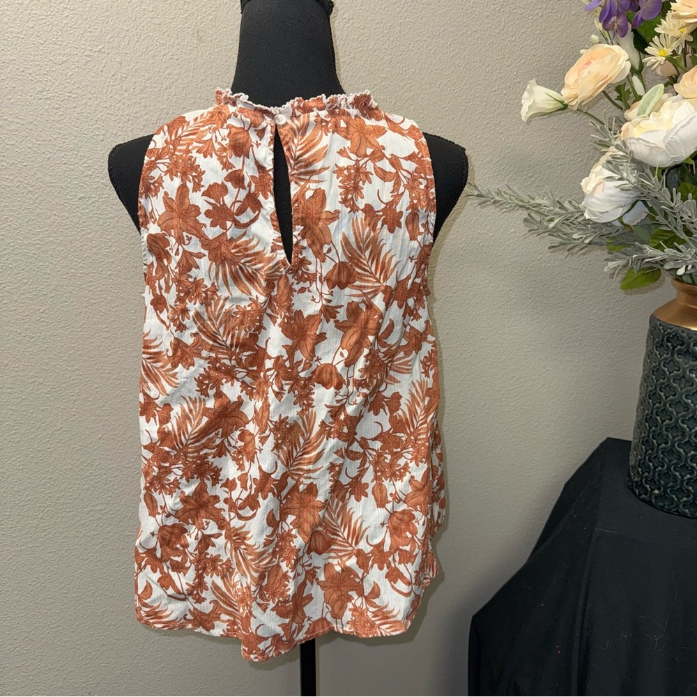 ANA Floral Sleeveless Boho Blouse Ruffle Neck Lightweight Cotton - Picture 3 of 7